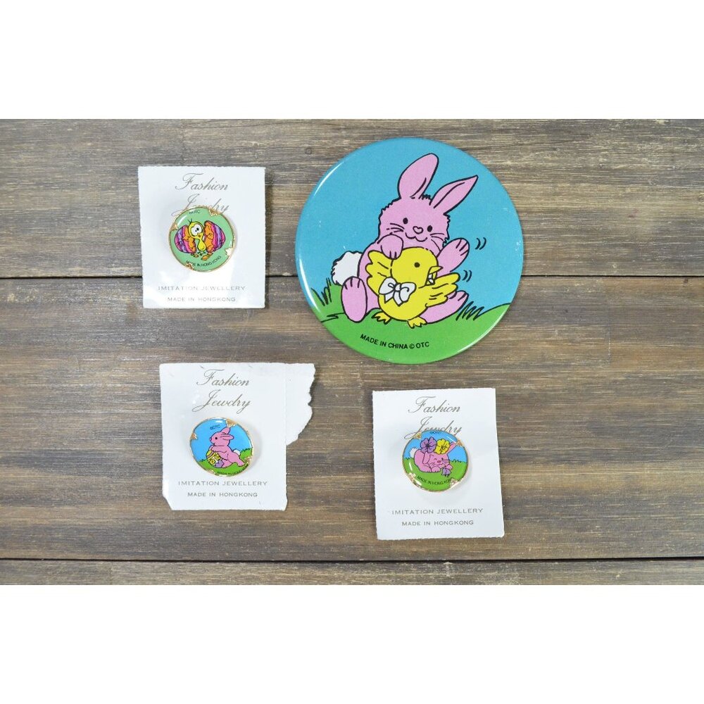 Vintage Easter Pin Lot OTC Hong Kong Chick Bunny Button Spring Gift